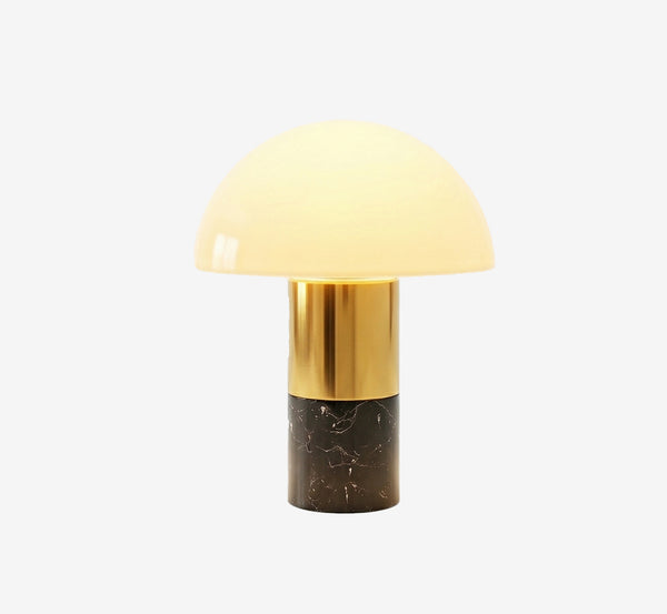Modern Mushroom Table Lamp with Black Marble Base & Brushed Brass Finish - Mid-Century Dome Desk Light for Bedroom and Living Room