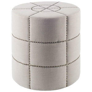 Modern Cream Linen-Look Accent Seat | Square Stitching & Nailhead Details