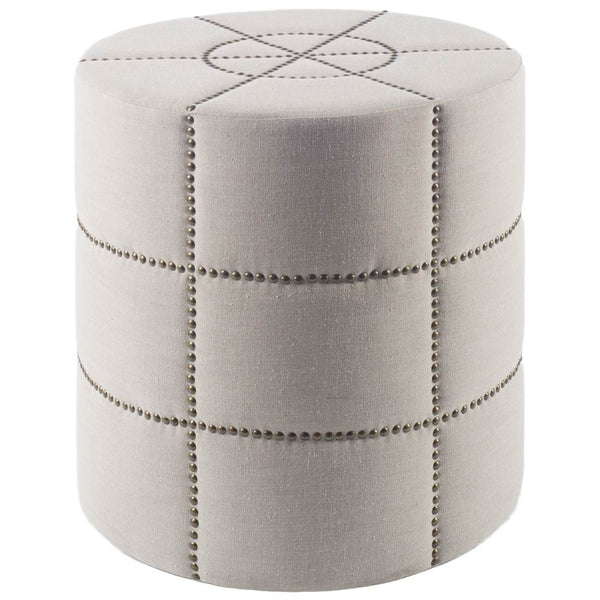 Modern Cream Linen-Look Accent Seat | Square Stitching & Nailhead Details