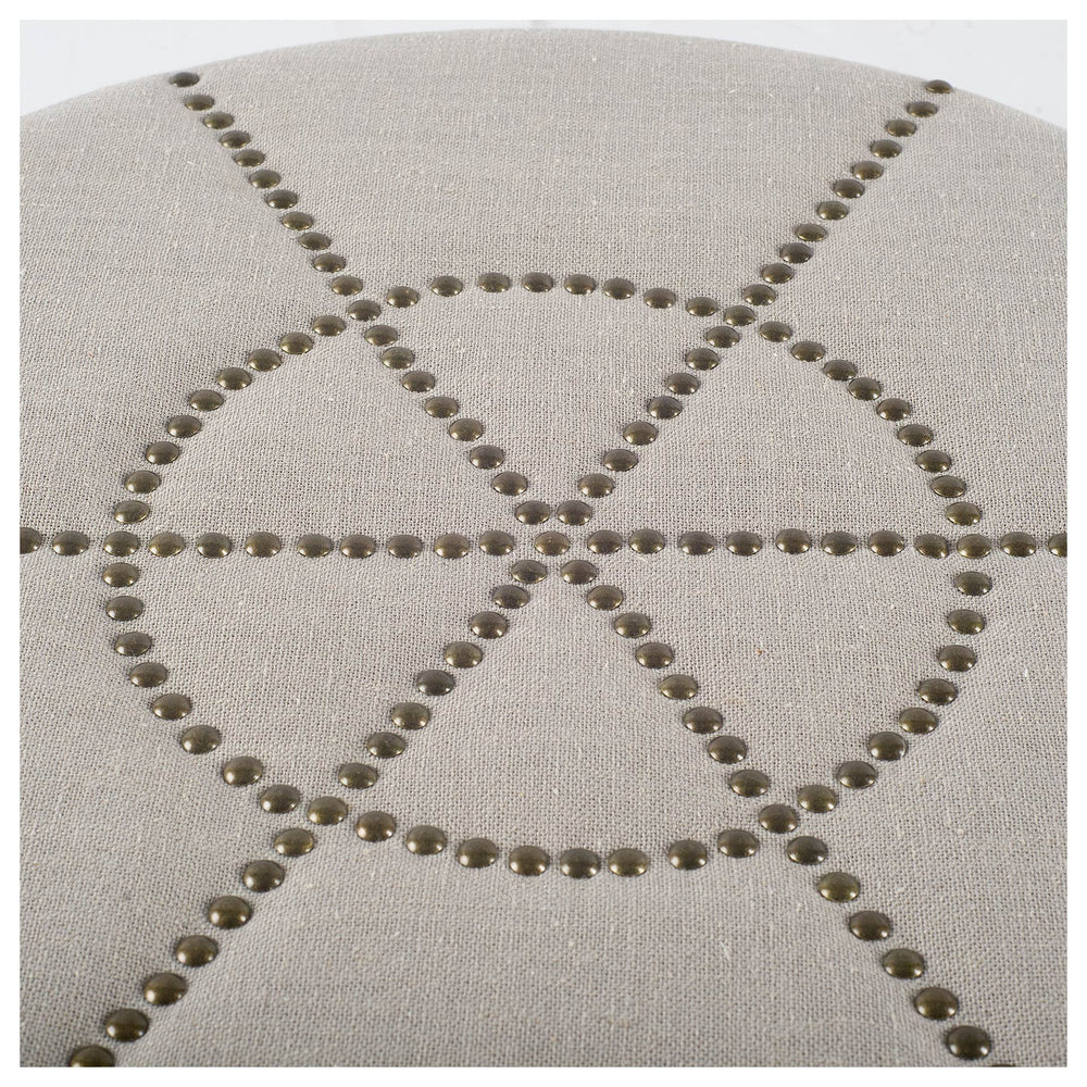 Modern Cream Linen-Look Accent Seat | Square Stitching & Nailhead Details