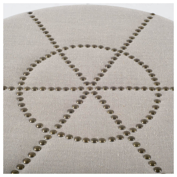 Modern Cream Linen-Look Accent Seat | Square Stitching & Nailhead Details
