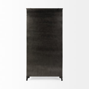 73.8" Industrial Black Metal Curio Cabinet with Glass Doors