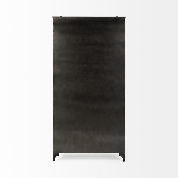 73.8" Industrial Black Metal Curio Cabinet with Glass Doors