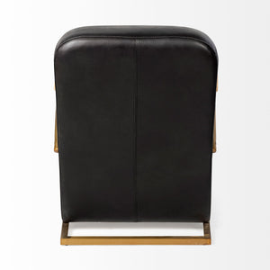 Art Deco Black Leather & Gold Iron Armchair | Diamond Tufted Club Chair