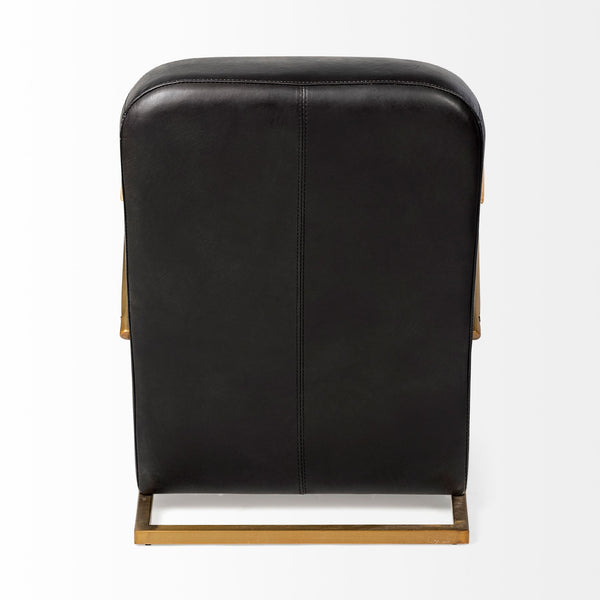 Art Deco Black Leather & Gold Iron Armchair | Diamond Tufted Club Chair