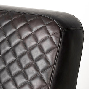 Art Deco Black Leather & Gold Iron Armchair | Diamond Tufted Club Chair