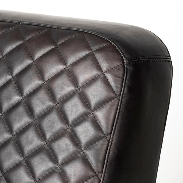 Art Deco Black Leather & Gold Iron Armchair | Diamond Tufted Club Chair