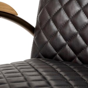 Art Deco Black Leather & Gold Iron Armchair | Diamond Tufted Club Chair
