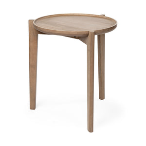 Cleaver I Round Top Brown Solid Wood Accent Table