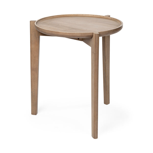 Cleaver I Round Top Brown Solid Wood Accent Table