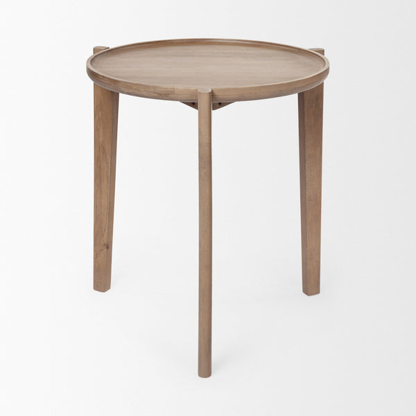 Cleaver I Round Top Brown Solid Wood Accent Table