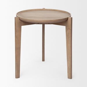 Cleaver I Round Top Brown Solid Wood Accent Table