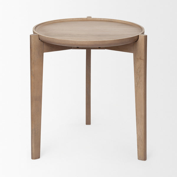 Cleaver I Round Top Brown Solid Wood Accent Table