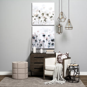 Modern Cream Linen-Look Accent Seat | Square Stitching & Nailhead Details
