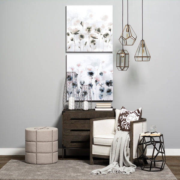 Modern Cream Linen-Look Accent Seat | Square Stitching & Nailhead Details