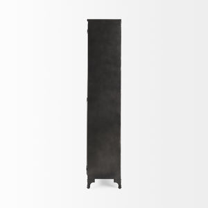73.8" Industrial Black Metal Curio Cabinet with Glass Doors