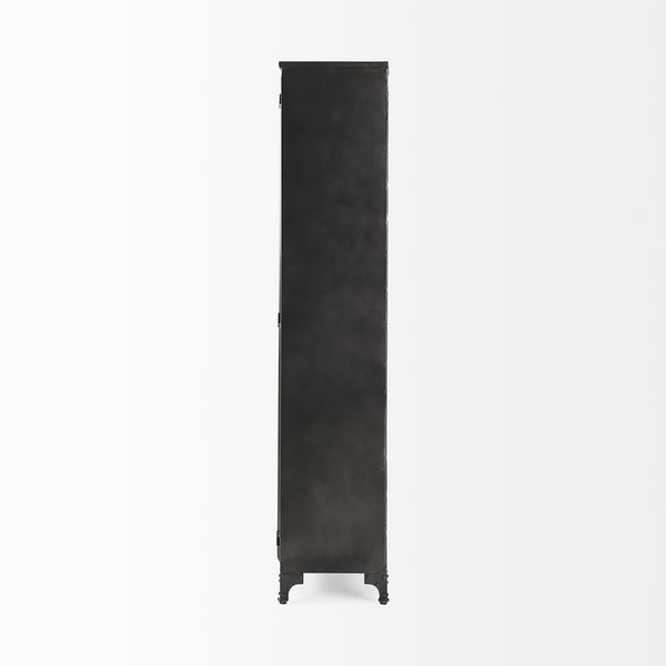 73.8" Industrial Black Metal Curio Cabinet with Glass Doors