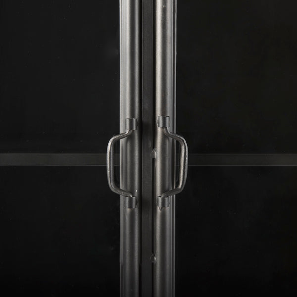 73.8" Industrial Black Metal Curio Cabinet with Glass Doors
