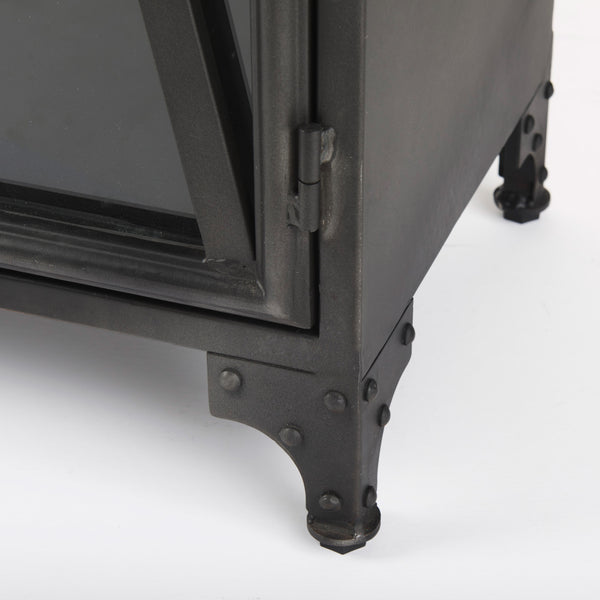 73.8" Industrial Black Metal Curio Cabinet with Glass Doors