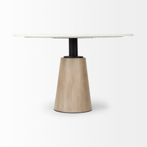 Maxwell 48" Round Pedestal Dining Table | White Marble & Light Brown Wood | Seats 4