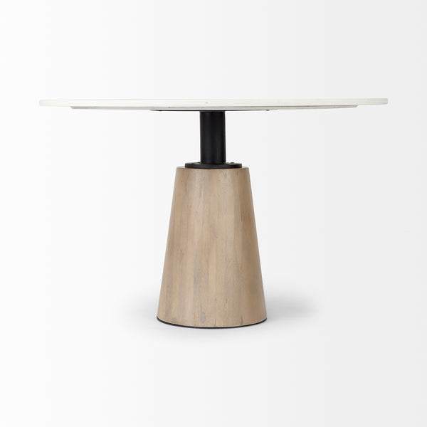 Maxwell 48" Round Pedestal Dining Table | White Marble & Light Brown Wood | Seats 4