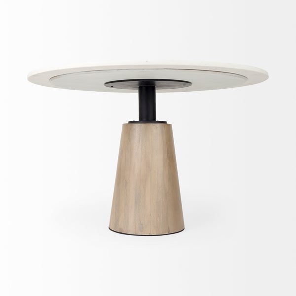 Maxwell 48" Round Pedestal Dining Table | White Marble & Light Brown Wood | Seats 4