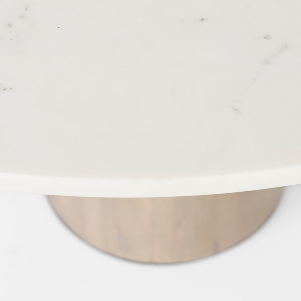 Maxwell 48" Round Pedestal Dining Table | White Marble & Light Brown Wood | Seats 4