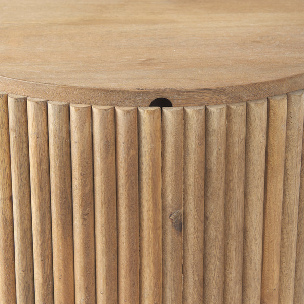 Terra 18L x 18W x 22H Light Brown Wood Fluted Round Side Table