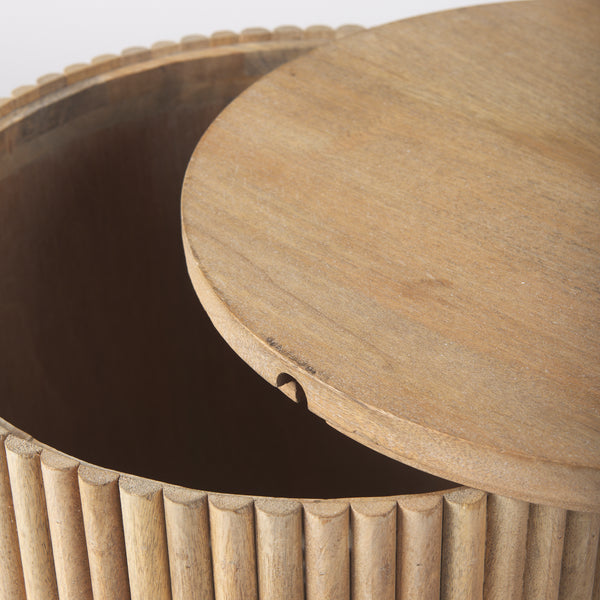 Terra 18L x 18W x 22H Light Brown Wood Fluted Round Side Table