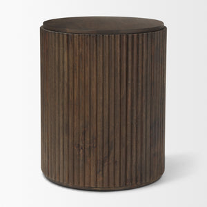 Terra 18L x 18W x 22H Dark Brown Wood Fluted Round Side Table