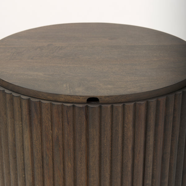 Terra 18L x 18W x 22H Dark Brown Wood Fluted Round Side Table