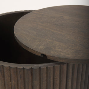Terra 18L x 18W x 22H Dark Brown Wood Fluted Round Side Table