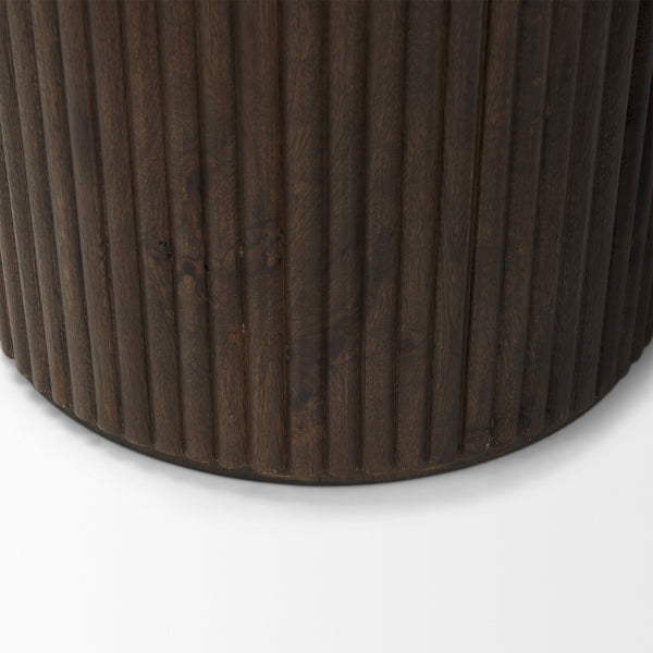 Terra 18L x 18W x 22H Dark Brown Wood Fluted Round Side Table