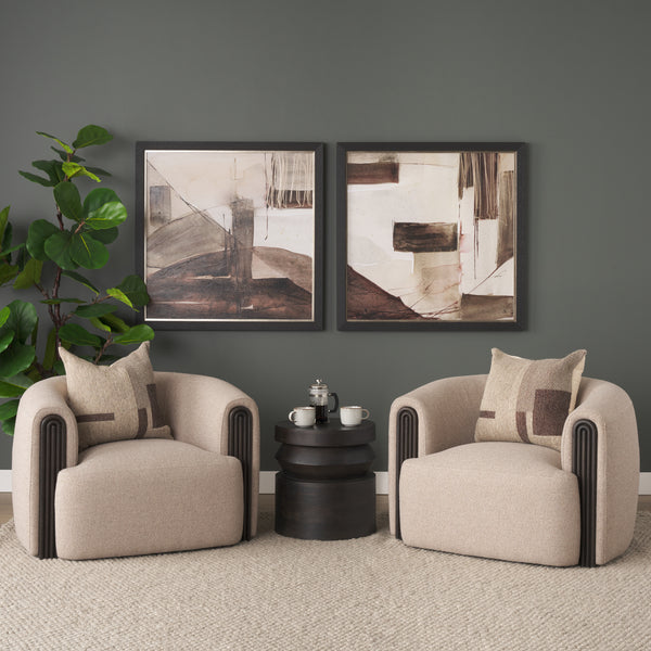 Kornelia Textured Mushroom Fabric Barrel Accent Chair