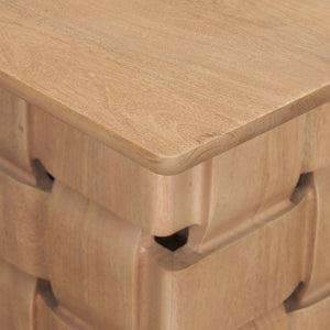 Trellyn Light Brown Wood w/ Carved Woven Base Square Accent Table