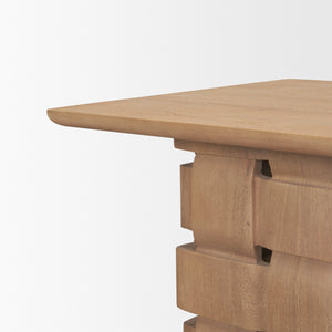 Trellyn Light Brown Wood w/ Carved Woven Base Square Accent Table