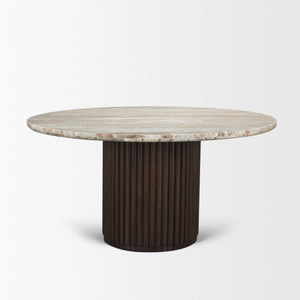Marbrello 60" Round Dining Table | Pink Marble & Espresso Brown Wood | Seats 6