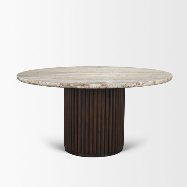 Marbrello 60" Round Dining Table | Pink Marble & Espresso Brown Wood | Seats 6
