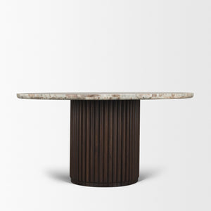 Marbrello 60" Round Dining Table | Pink Marble & Espresso Brown Wood | Seats 6