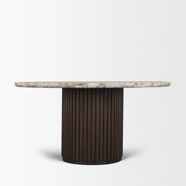 Marbrello 60" Round Dining Table | Pink Marble & Espresso Brown Wood | Seats 6