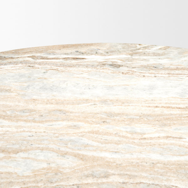 Marbrello 60" Round Dining Table | Pink Marble & Espresso Brown Wood | Seats 6