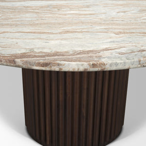 Marbrello 60" Round Dining Table | Pink Marble & Espresso Brown Wood | Seats 6