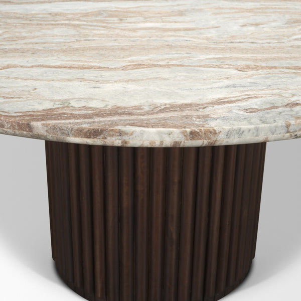 Marbrello 60" Round Dining Table | Pink Marble & Espresso Brown Wood | Seats 6