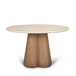 Marilyn 48" Round Pedestal Dining Table | Botticino Marble & Light Brown Wood | Seats 4
