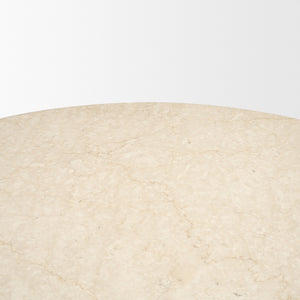 Marilyn 48" Round Pedestal Dining Table | Botticino Marble & Light Brown Wood | Seats 4