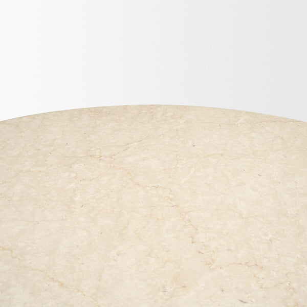 Marilyn 48" Round Pedestal Dining Table | Botticino Marble & Light Brown Wood | Seats 4