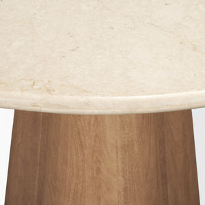 Marilyn 48" Round Pedestal Dining Table | Botticino Marble & Light Brown Wood | Seats 4