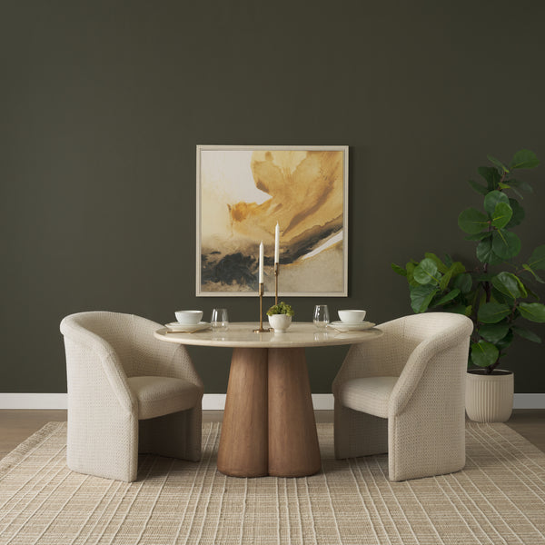 Marilyn 48" Round Pedestal Dining Table | Botticino Marble & Light Brown Wood | Seats 4