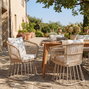 Outdoor Dining Chair MP1 - Teak Finish Wicker & Beige Steel Frame, 300LBS Weight Capacity, Includes Cushion
