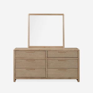 Natural Oak 6-Drawer Dresser with Mirror | Modern Wood Bedroom Double Dresser